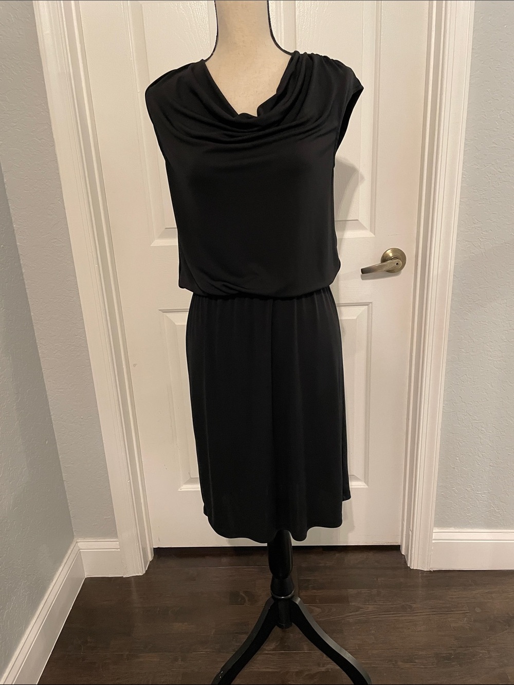 Talbots Black Draped Cowl-Neck Midi Dress Small Petite